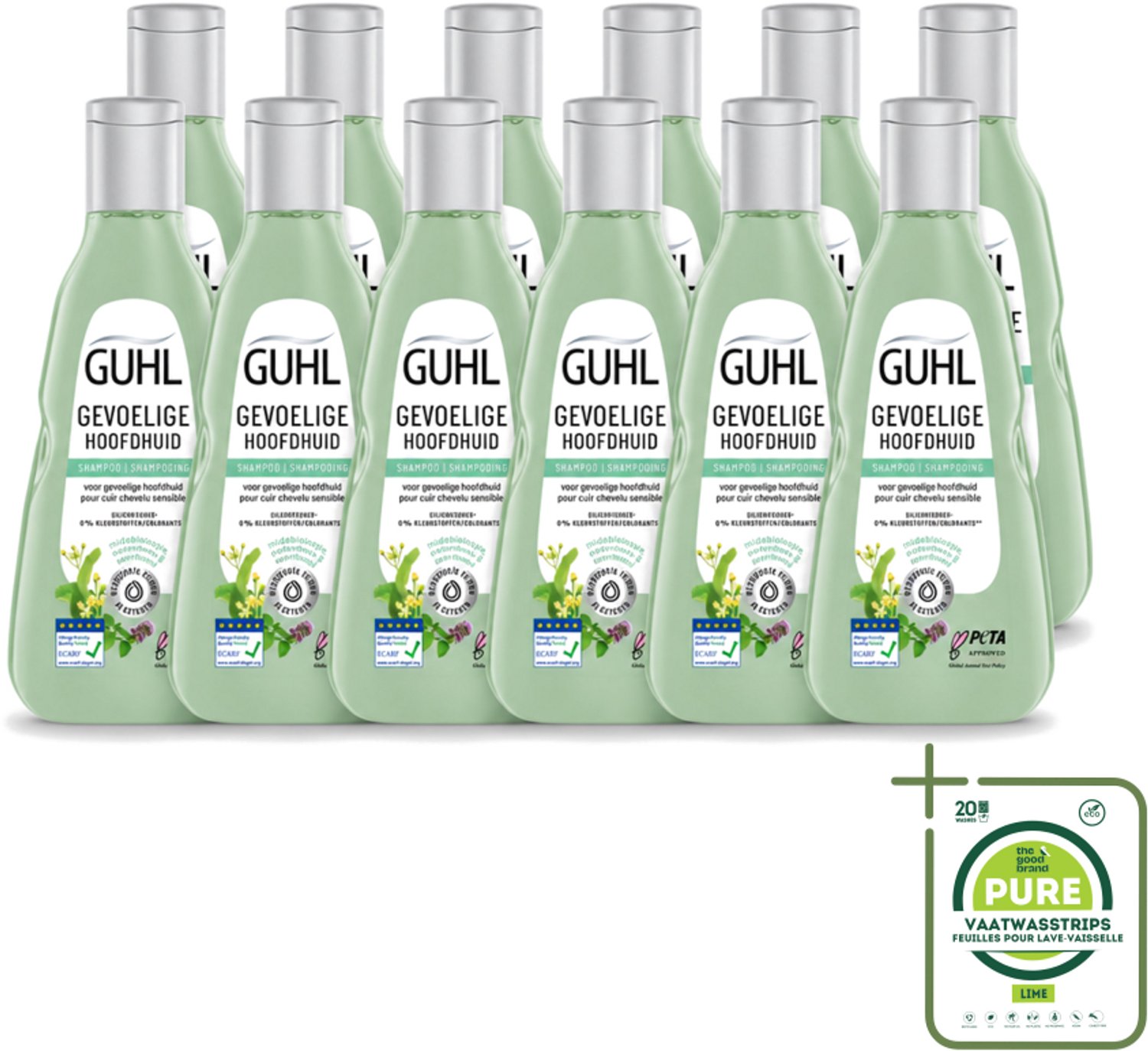 12 x Guhl - Shampoo - Gevoelige Hoofdhuid - 250 ml - Grootverpakking - Vaatwasstrips - Gevoelige Hoofdhuid - Kalmerende Shampoo - Droge Hoofdhuid - Hoofdhuid Verzorging - Haar Verzorging