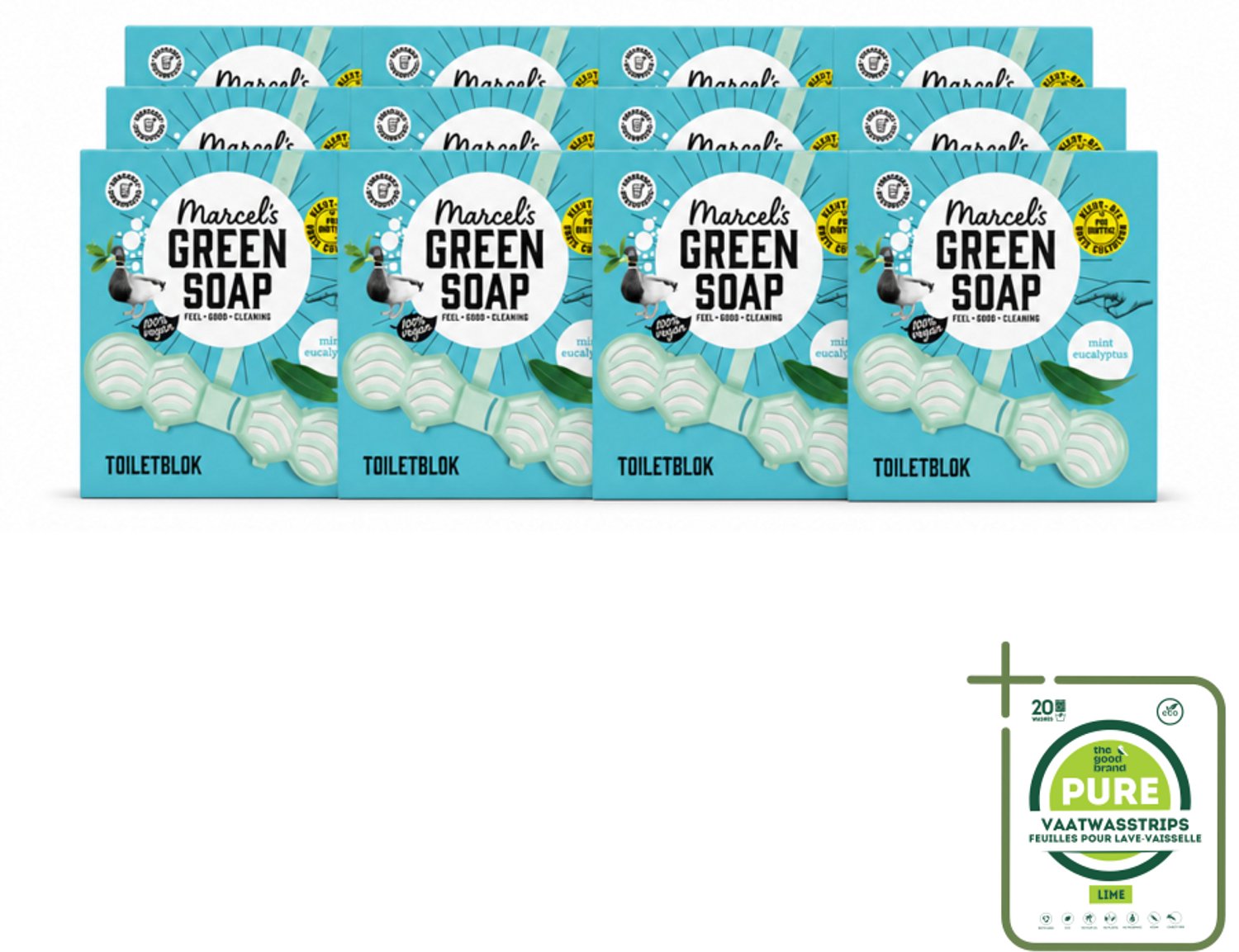 12 x Marcel's Green Soap - Toiletblok - Munt & Eucalyptus - Langdurige werking - 1 Toiletblok - Grootverpakking - Vaatwasstrips - Toiletblok - Munt En Eucalyptus - Fris Toilet - Milieuvriendelijk - Biologisch Afbreekbaar