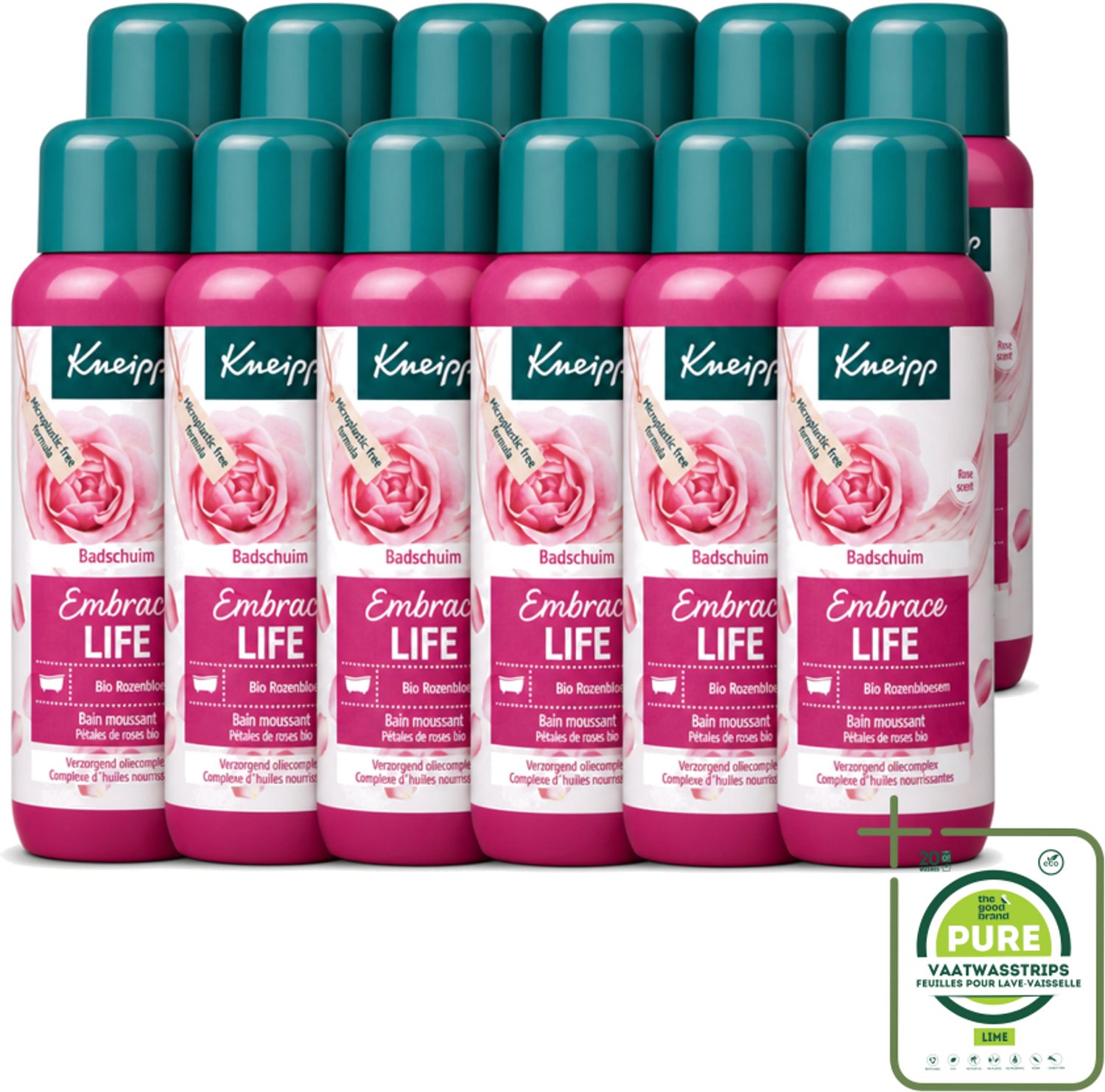 12 x Kneipp - Badschuim - Embrace Life - Anti-Aging verzorging - 400 ml - Grootverpakking - Vaatwasstrips - Badshuim - Anti-aging - Roos - Vrouwelijke Kracht - Zelfverzorging
