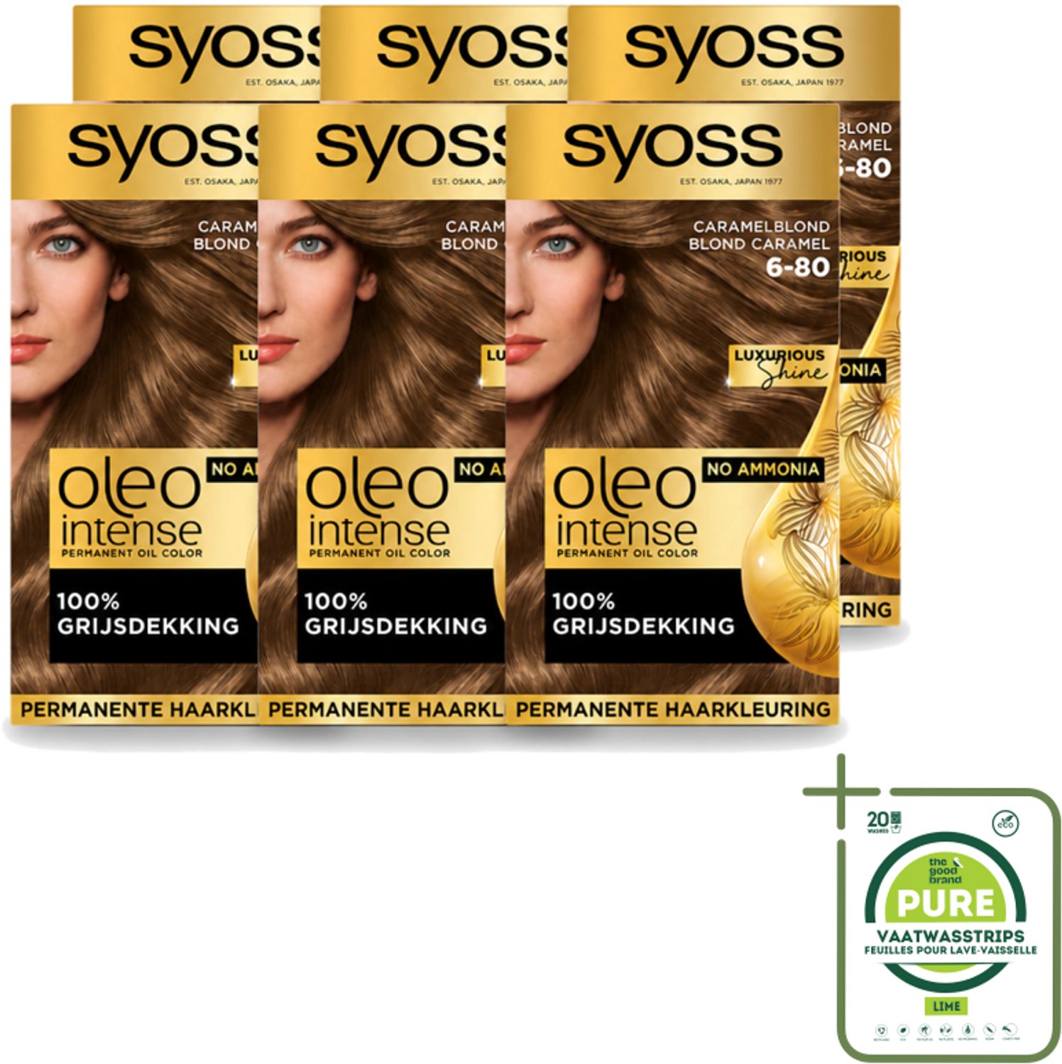 6 x SYOSS - Oleo Intense 6-80 - Haarverf - Permanente Haarkleuring - Caramelblond - Langdurige Kleur - Grootverpakking - Vaatwasstrips - Haarkleur - Caramelblond - Haarkleuring - Haarverzorging - Ammoniakvrij
