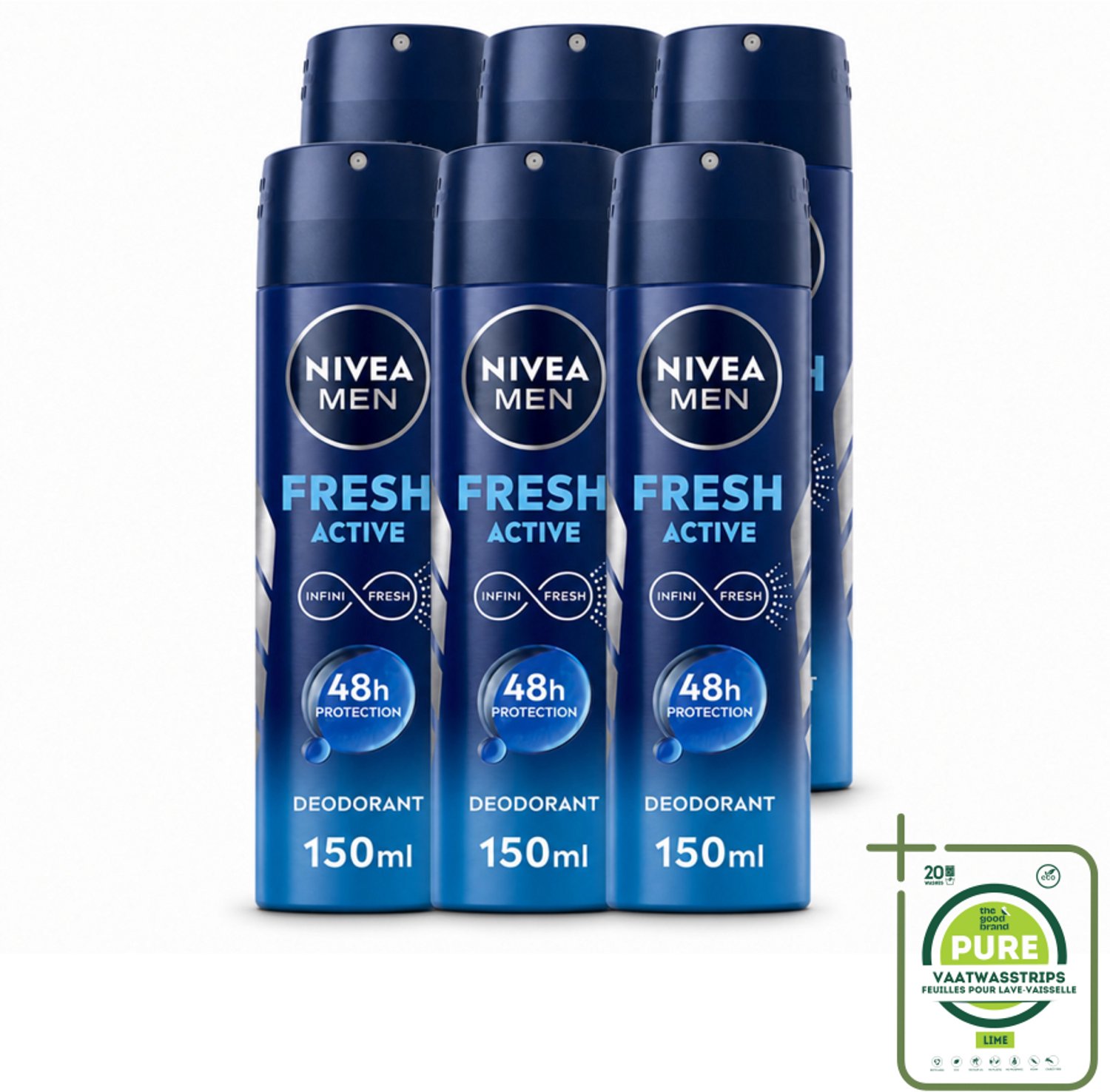 6 x NIVEA MEN - Deodorant Spray - Fresh Active - 150 ml - Grootverpakking - Frisheid - Zweet - Geur - Deodorant - Mannelijke Geur