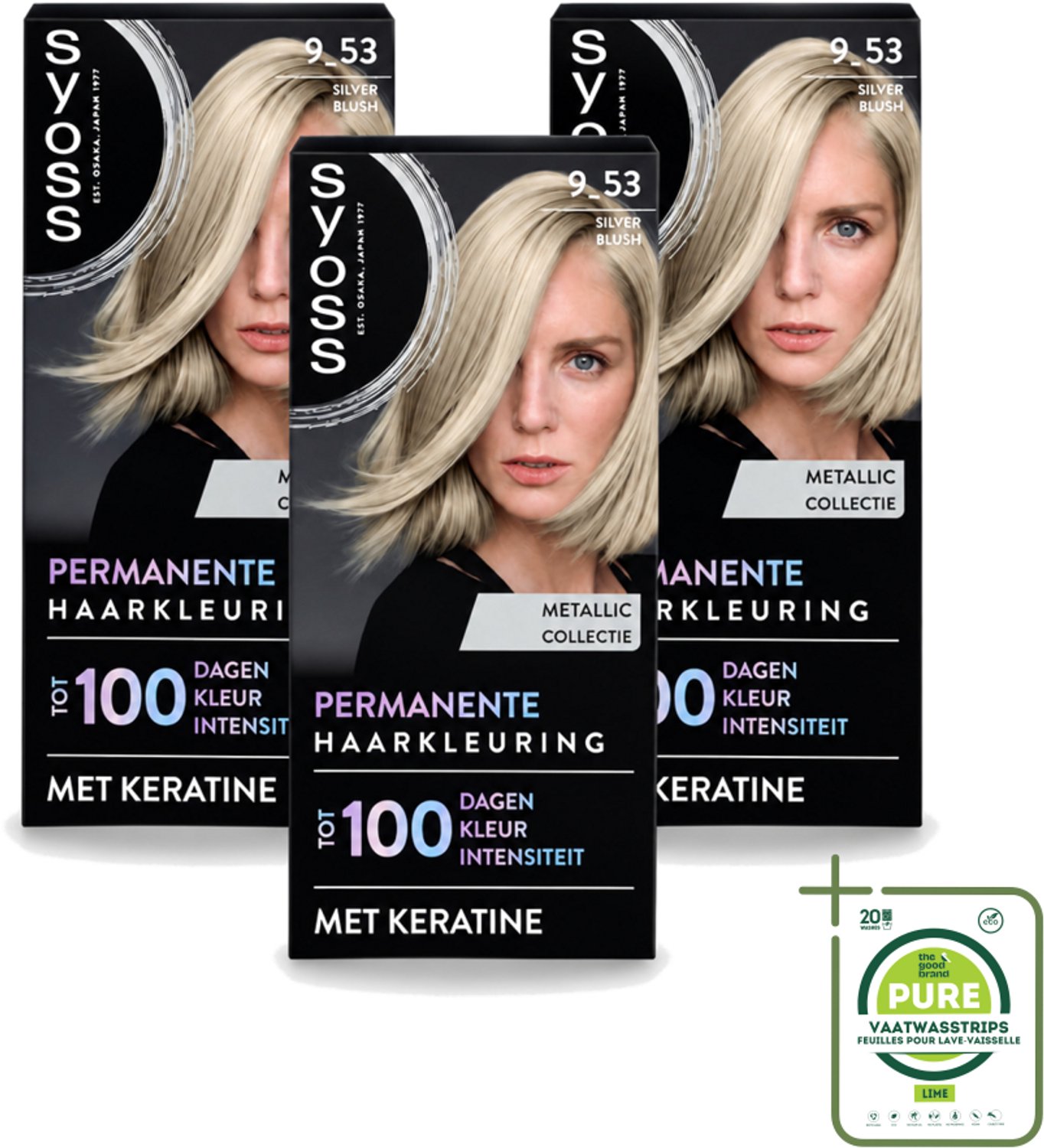 3 x SYOSS - Coloration 9-53 Silver Blush - Haarverf - Grijsdekking - Vermindert Haarbreuk - Grootverpakking - Vaatwasstrips - Haarkleur - Permanente Haarkleuring - Grijsdekking - Keratine - Haarverzorging