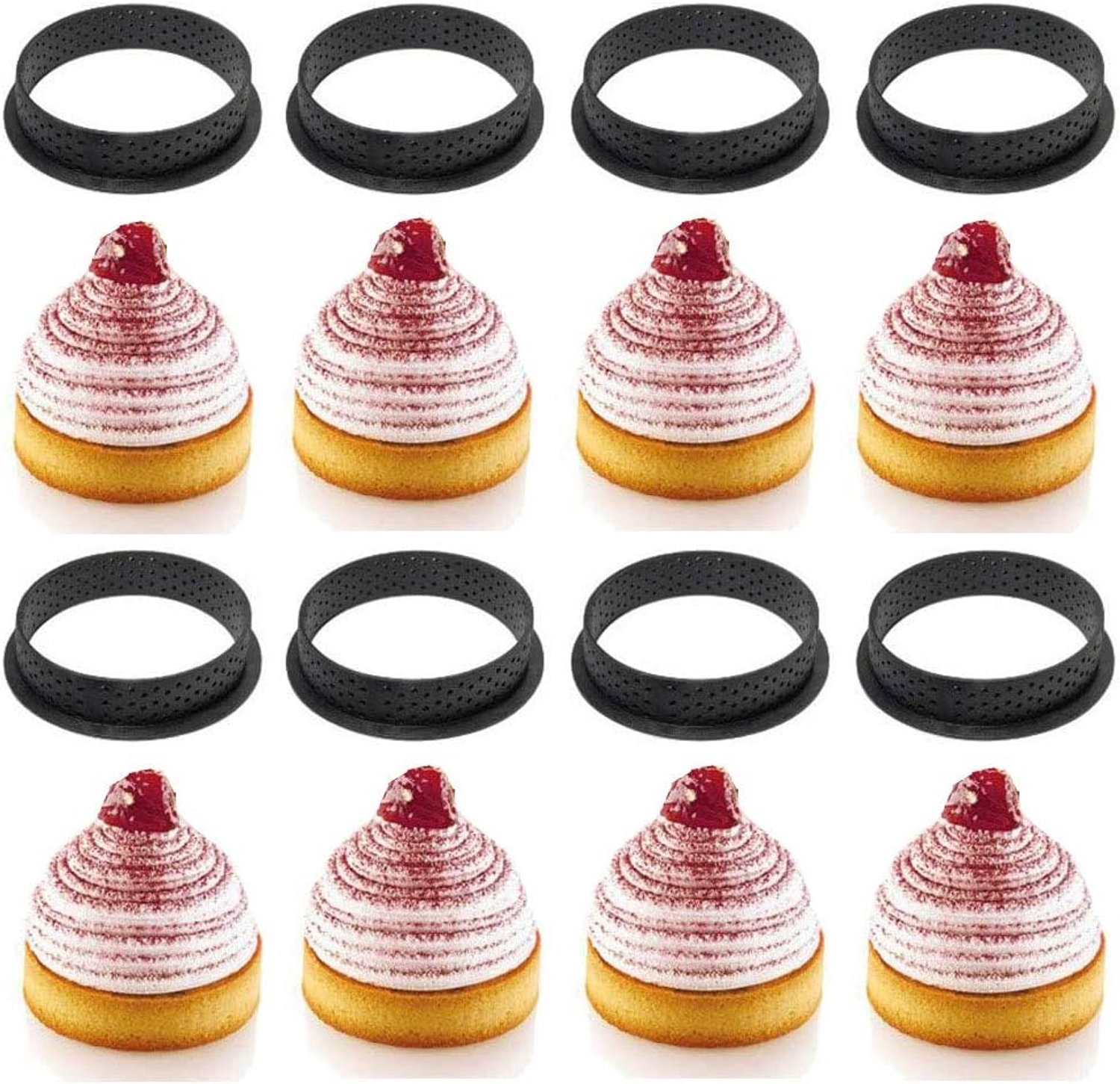 YXHZVON 8-Delige Geperforeerde Cirkelvormige Taartvorm Snijder, Zwarte Ronde Mousse-cirkelring Cake - ShopVlot