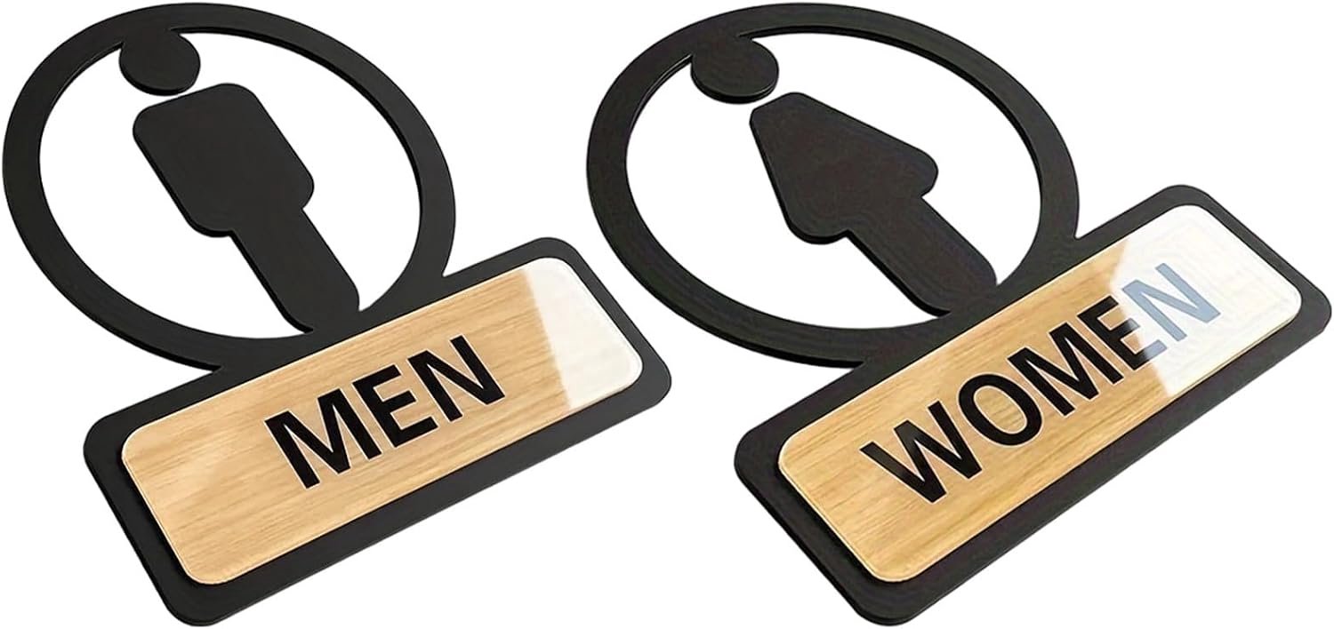 Happyyami 2 stuks acryl deurborden voor heren- en damestoiletten - zelfklevende markeringen voor heren- en damestoiletten voor gastenfaciliteiten en openbare ruimtes