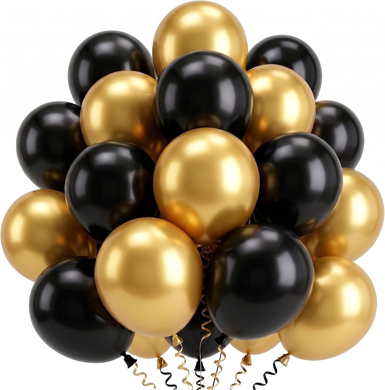 Zwarte en gouden ballonnen, 100 stuks verjaardagsballonnen met zwarte ballon en metallic gouden ballon voor mannen, afstuderen, bruiloft, babyshower, Nieuwjaar, Halloween, jubileum
