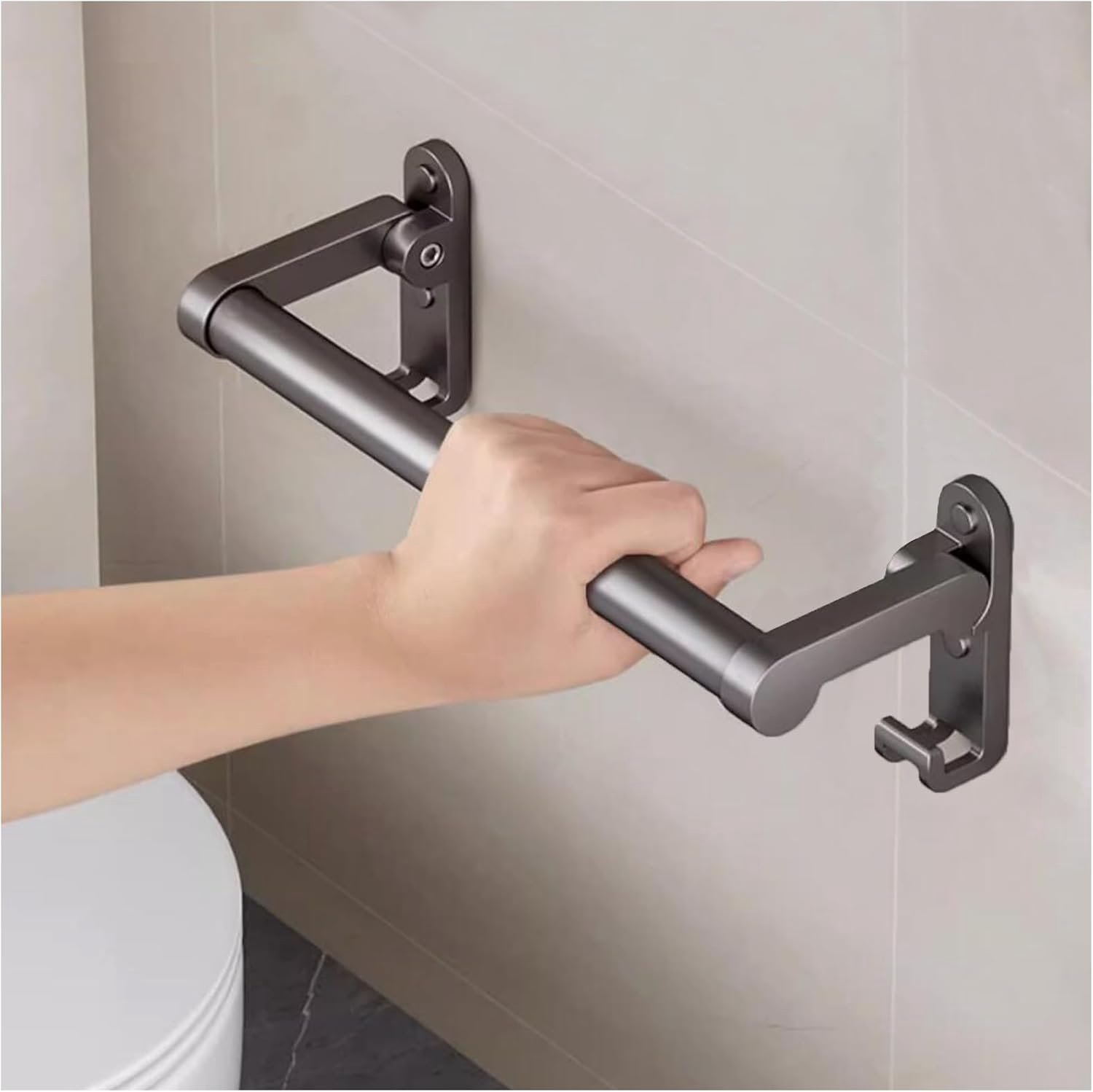 Grijpstang voor Douche, Opvouwbare Grijpstang met Hakjes voor Bad en Douche, Zware Douchegreep voor Senioren Badkamer Grijpstang, Grijs 30 cm