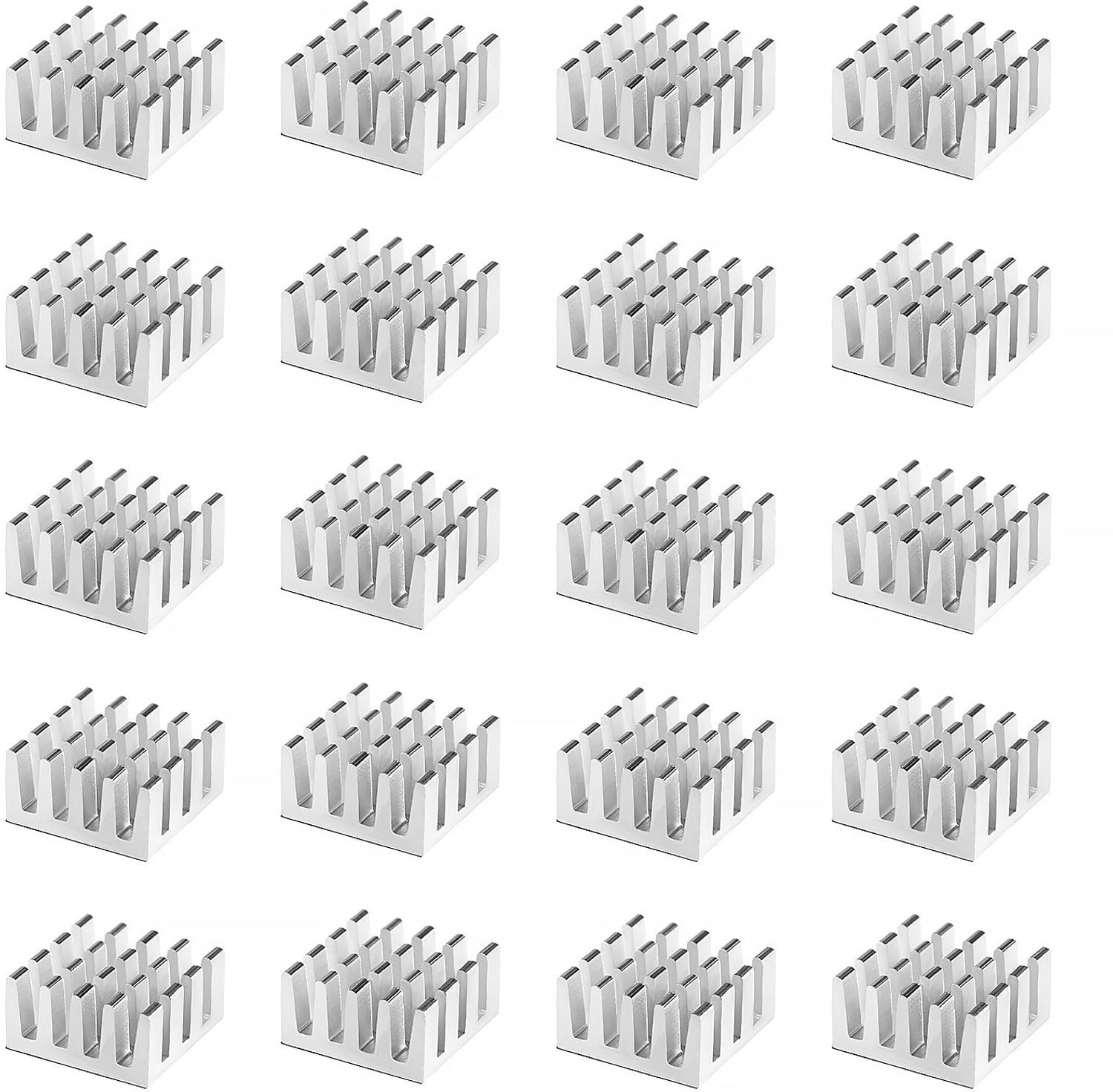 VooGenzek 20 Stuks Aluminium Koellichaam Koelvin, Koelvin met Warmtegeleidende, Printplaat Koelvin, met Thermisch Geleidende Plakband, voor Elektronis