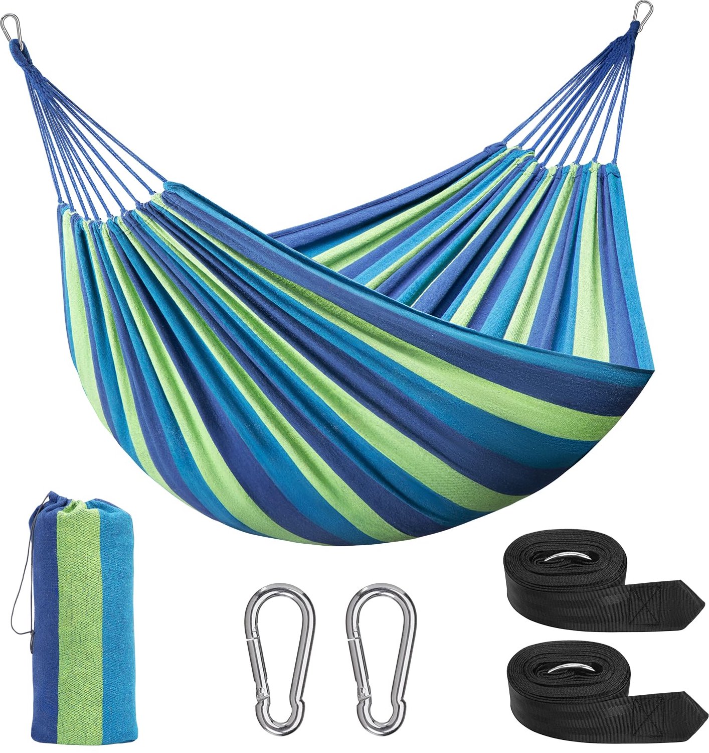 Signstek Outdoor Katoenen Hangmat (230 x 150 cm), Draagvermogen tot 300 kg Draagbaar met Draagtas voor Patio Yard Garden 2 Person Outdoor Camping Gard