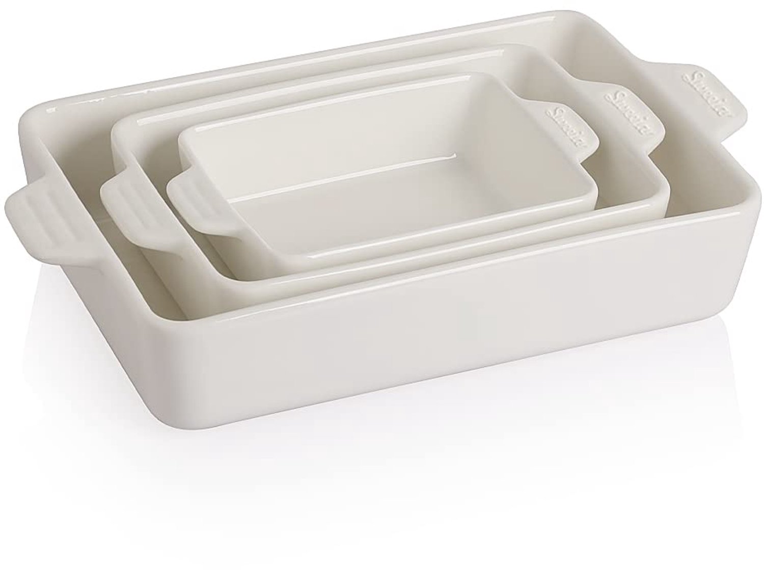 Bakvorm rechthoekig 30 x 20 x 7 cm - keramisch - wit - ideaal voor lasagne - ShopVlot