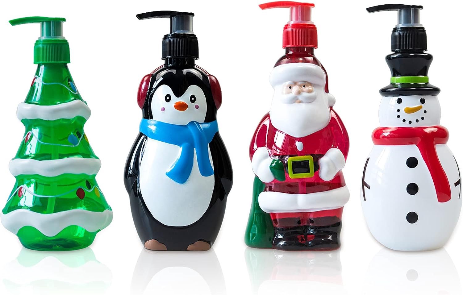 Kerst Decor Zeepdispensers Keuken Zeepdispenser Flessen Hervulbare Shampoo Lotion Container Badkamer Decor Sets Kerstman Sneeuw Man Xmas Tree Penguin door 7 inch en met een theedoek 5 Pack