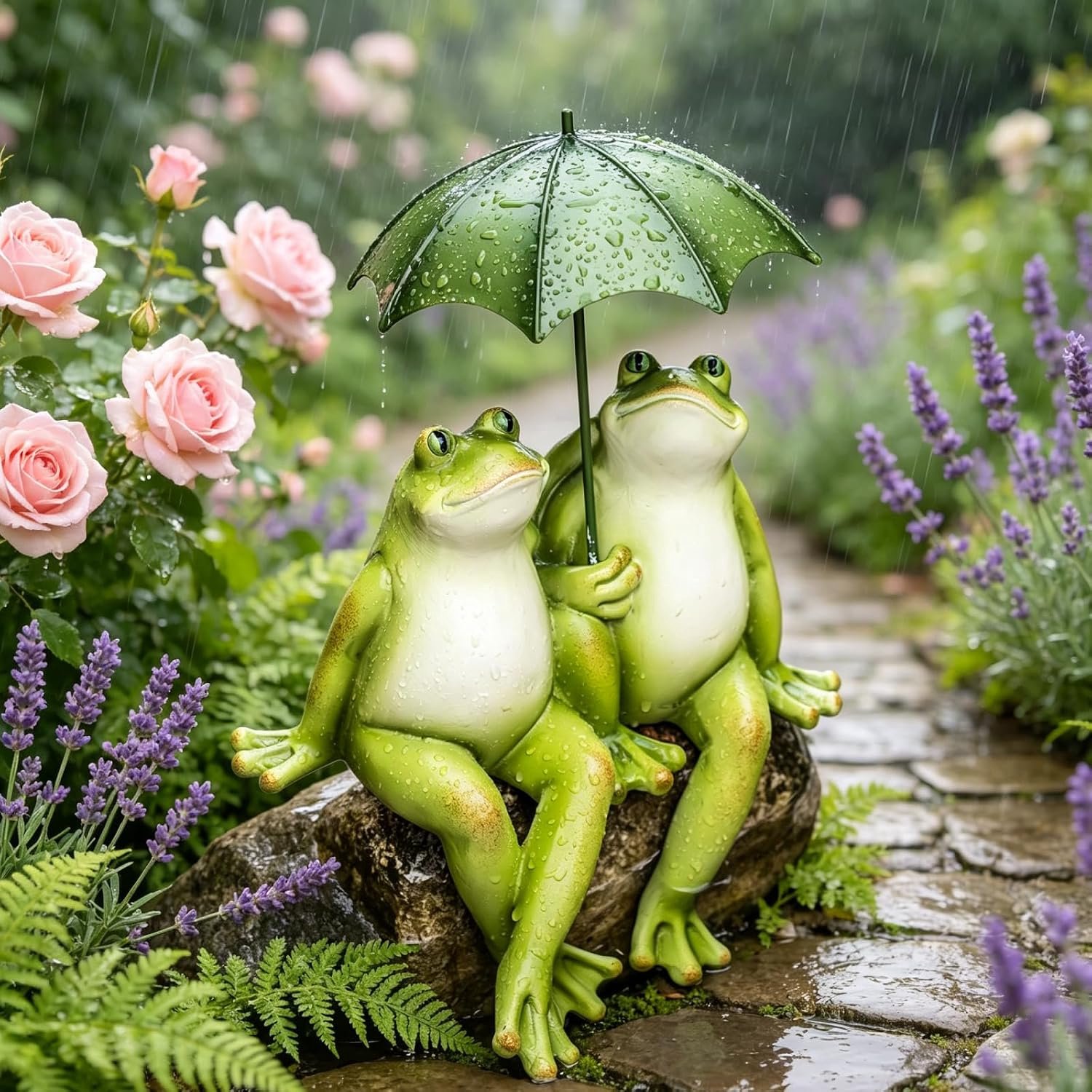 Paar kikkers tuin buiten standbeeld - kikkers decor tuin standbeeld 22,5 cm x 23 cm x 21 cm LC LCdecohome