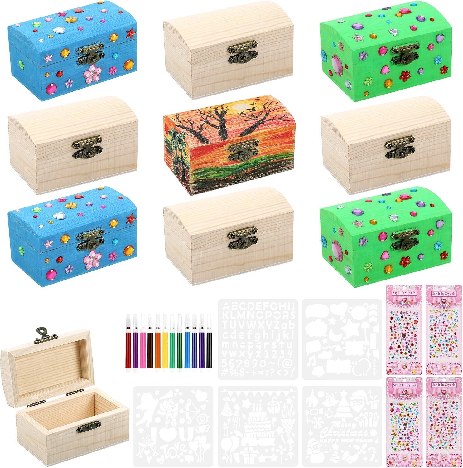 Kleine Houten Dozen voor Knutselen, Schatkist voor Kinderen - Set van 10 Stuks, Creatief Speelgoed en Opbergdozen