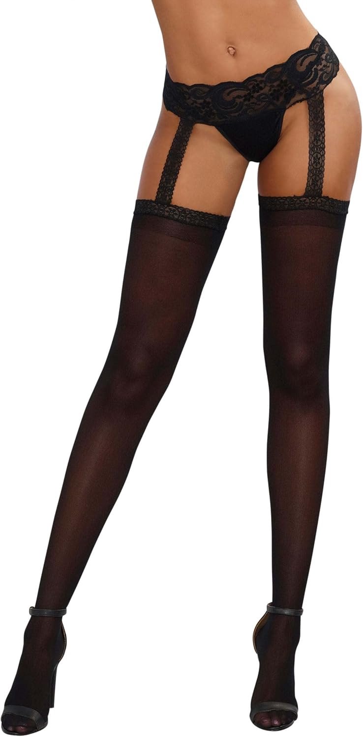 Dreamgirl, Dames Verona Kousen Kousenband met Bijgevoegde Dij Highs, Zwart, one size