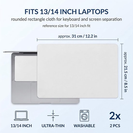2 stuks reinigingsdoekjes voor scherm en toetsenbord, compatibel met 13-14 inch, microvezelmateriaal, ultradun, wasbaar, effectief vingerafdrukken, stof, vuil — afbeelding 5