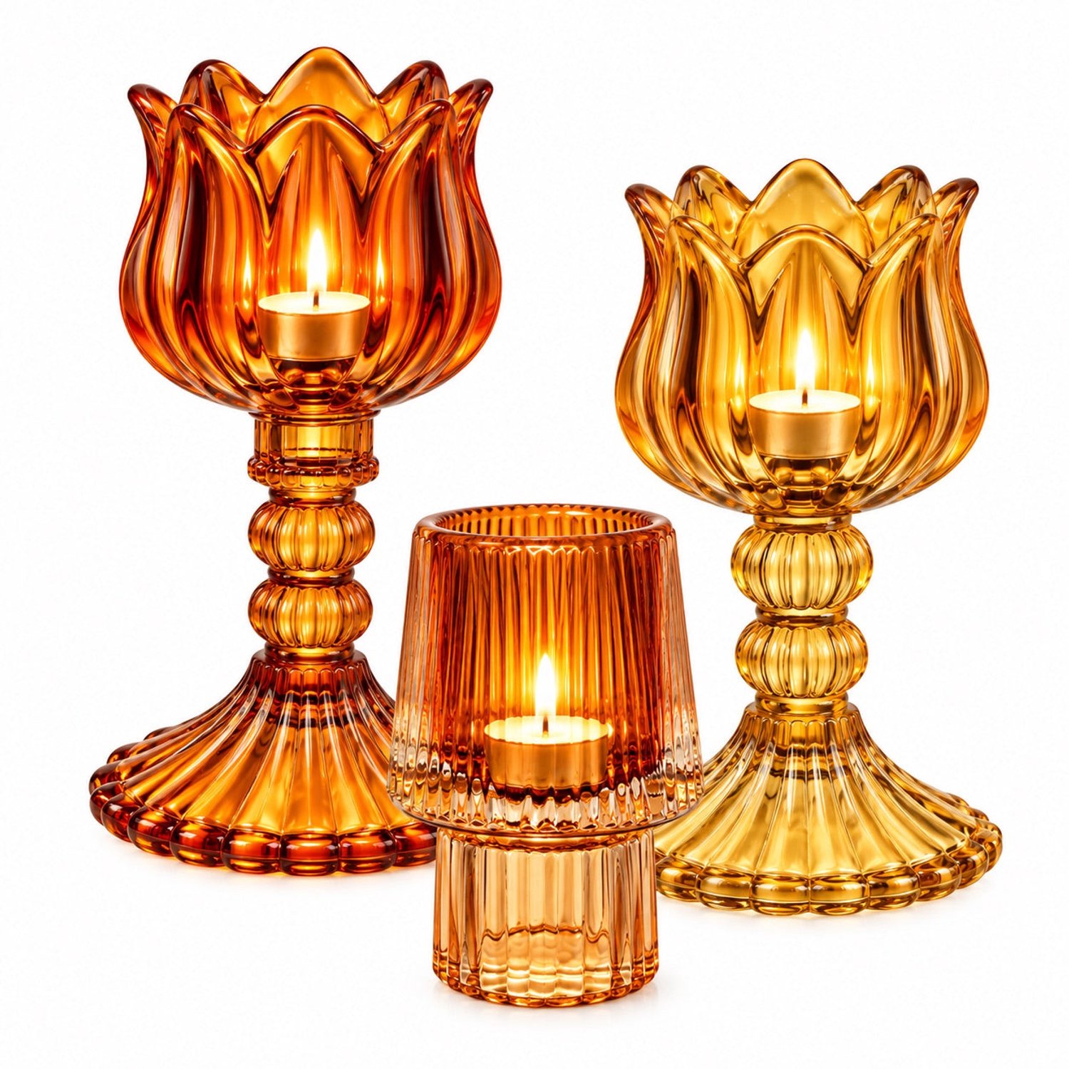 WinQ - Waxinelichthouders S/3- Set glaskandelarenkandelaren in Amber met Geel