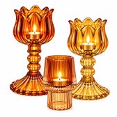 WinQ - Waxinelichthouders S/3- Set glaskandelarenkandelaren in Amber met Geel