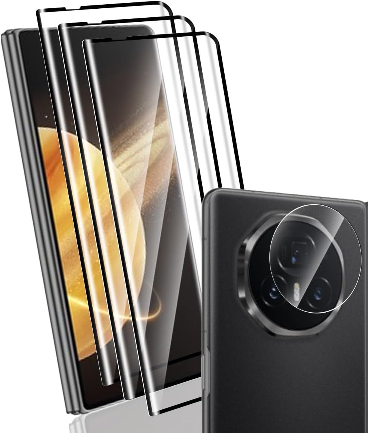Beschermfolie voor Honor Magic V3 gehard glas, 9H gehard glas, 3 stuks, met cameralensfolie, 1 stuk, HD, transparant voor Honor Magic V3