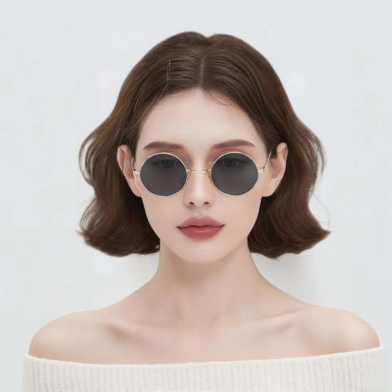 Vintage ronde zonnebril voor dames en heren, gepolariseerde zonnebril met metalen frame, hippie, UV400 — afbeelding 3