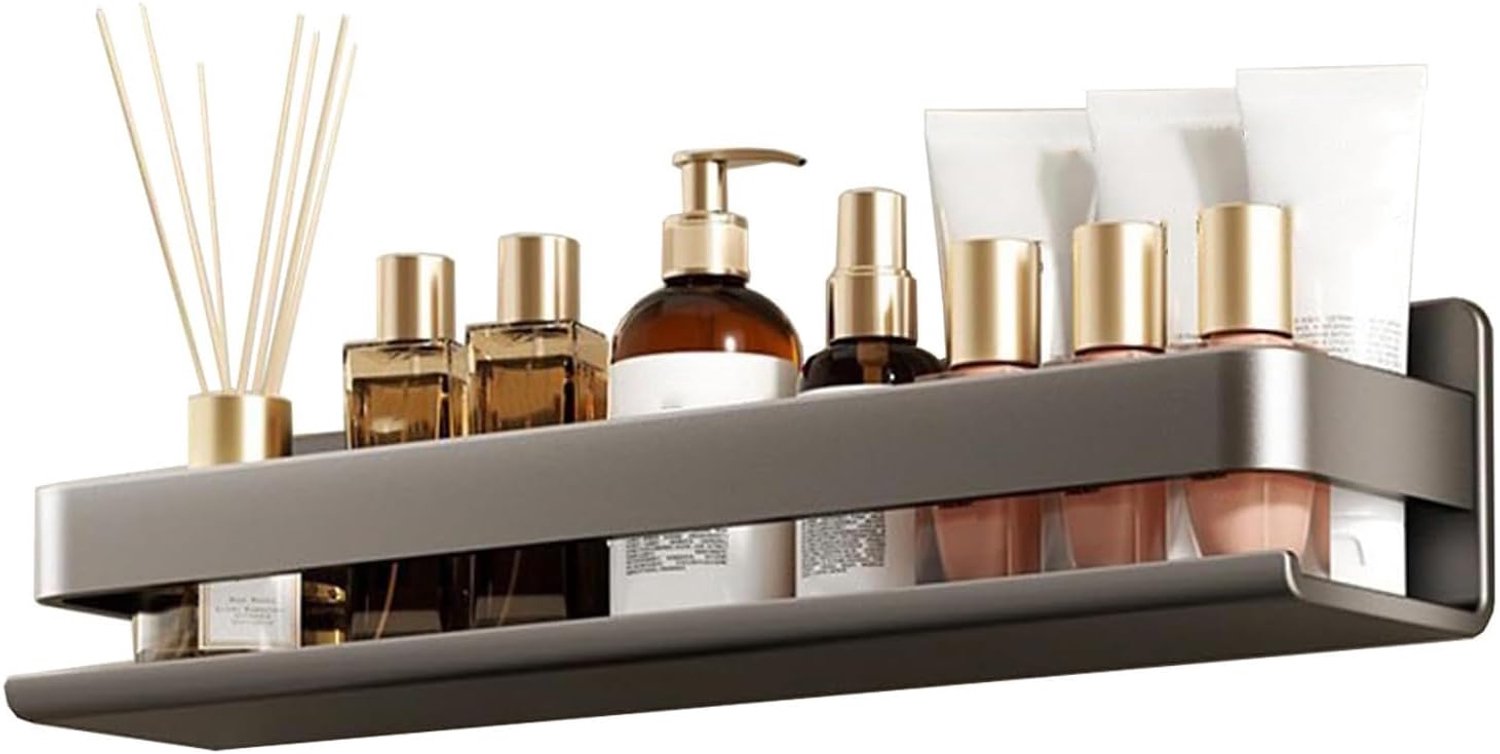 Douchecaddy, roestvrij staal badkamerplank organizer zonder boren, wandgemonteerde zelfklevende badkamercaddy, roestvrij badkameraccessoires, multifunctionele organizer (30 cm, grijs)