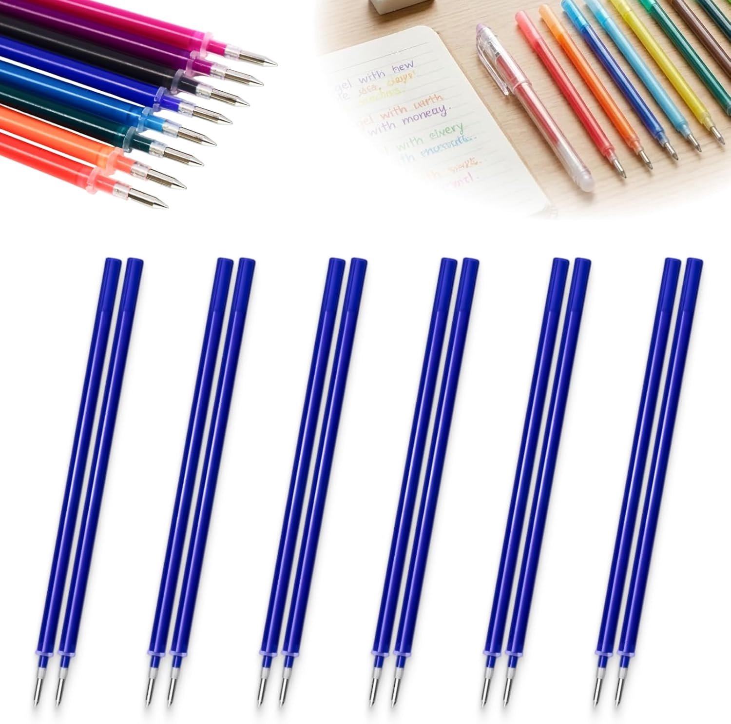 12 x uitwisbare vullingen blauw, compatibel met Legami pennavullingen, 0,7 mm punt, warmtegevoelige inkt, eenvoudig te gummen, reservevullingen voor schrijfwaren, school, kantoor en thuis