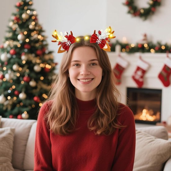 2 stuks kerstgewei haarband, kersthaarband, kerstgewei, haarband, Kerstmis, verlichte kersthoofdbanden met led, kersthaarband voor Kerstmis, vakantie, feest — afbeelding 3