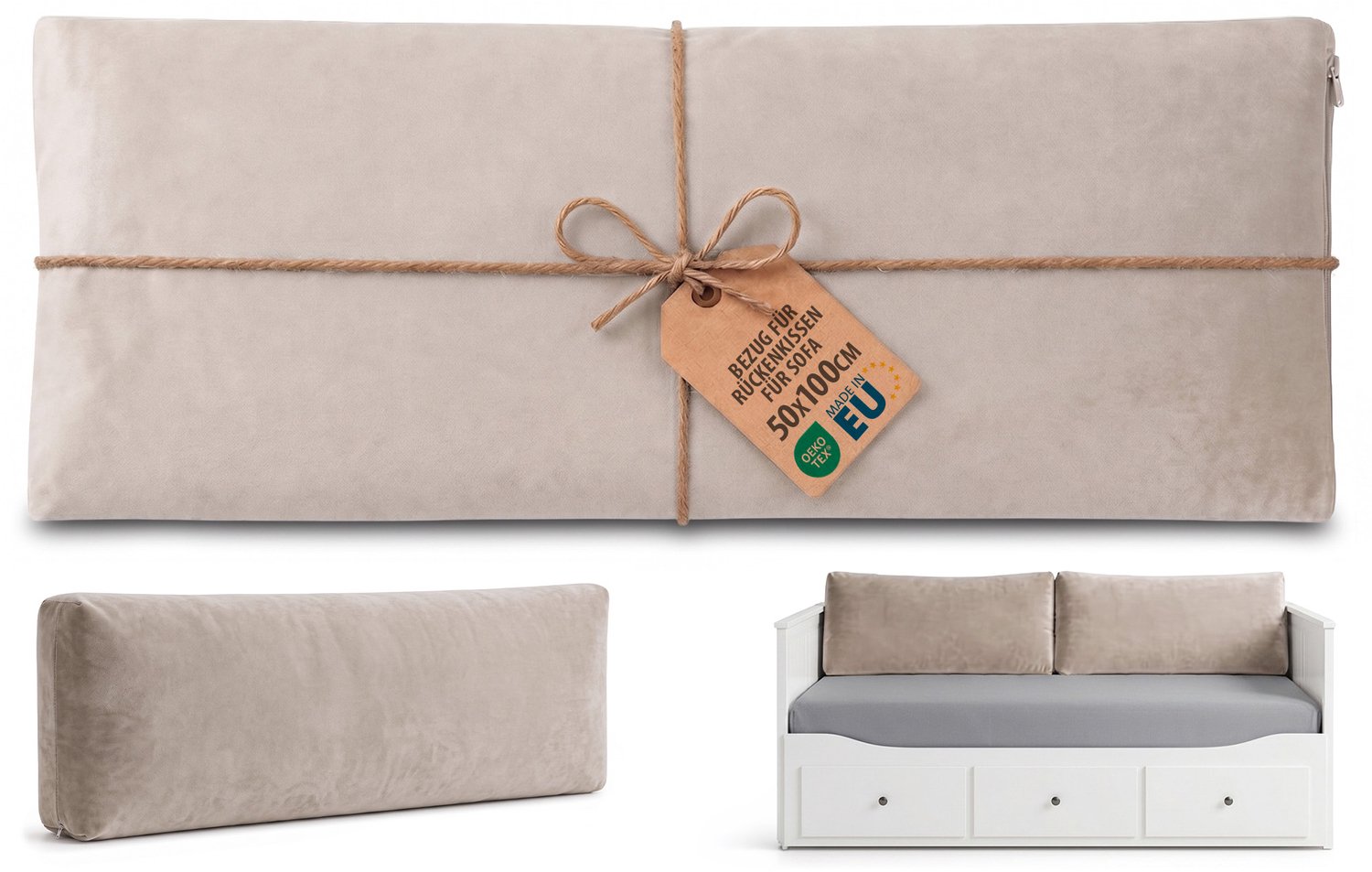 Kussenhoes sierkussen 50x100 cm alleen hoes zonder vulling vulling niet inbegrepen rugkussen voor bank sofa fauteuil woonkamer slaapkamer afneembaar Beige Fluweel