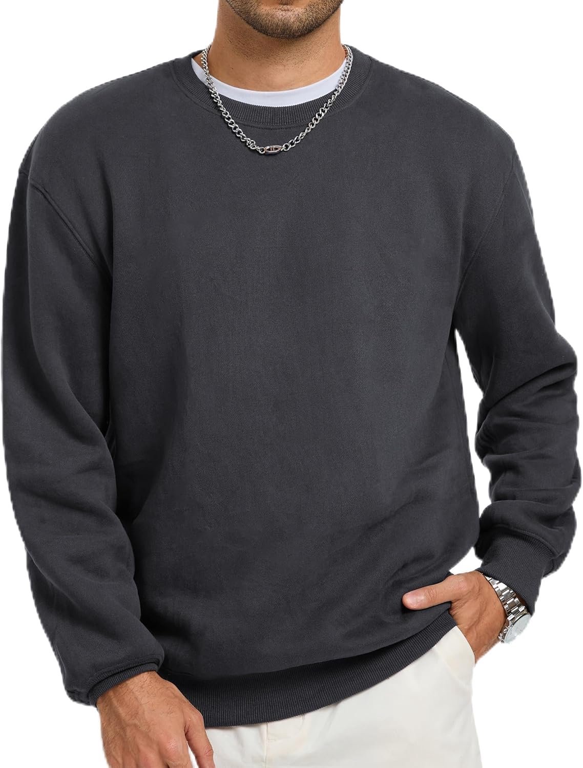 Jhsnjnr Heren ronde hals katoenen pullover basic fleece lange mouwen