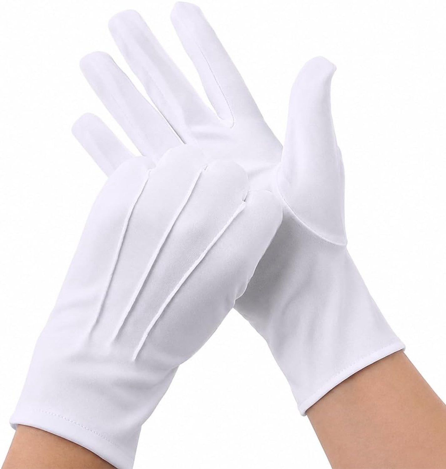 1 paar witte nylon handschoenen met drie naden, perfect voor ceremonies, smoking, kerstmankostuum en sieradenpresentatie, elegant en veelzijdig (26 cm)