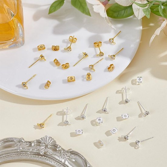 100 stuks strass oorbel stekers 2 kleuren goud zilver oorbellen stekers met gat strass oorbel stekers met oorschroeven — afbeelding 5