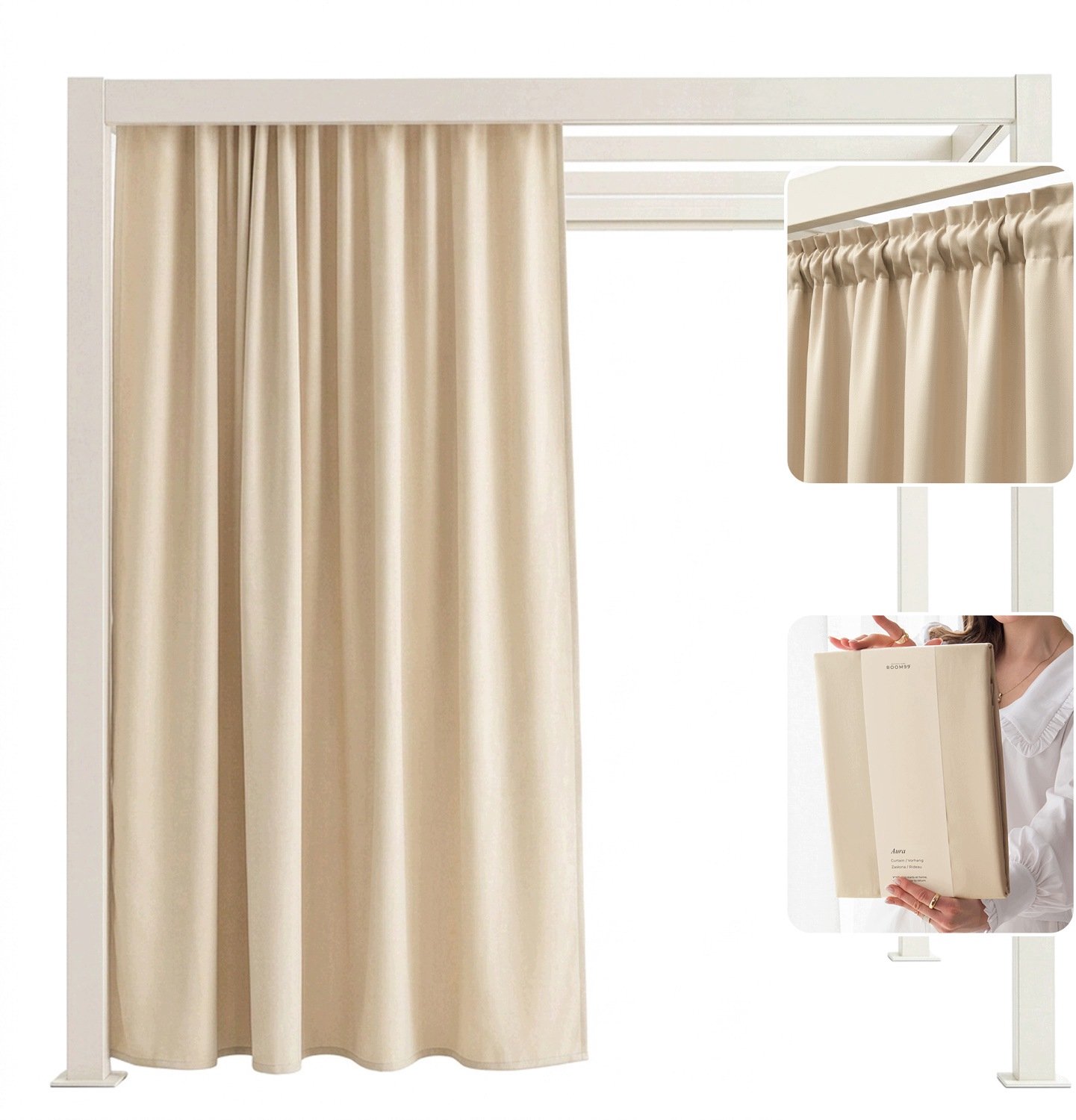 Waterdichte Tuindoek Gordijn 140x280cm Crème met Tunnel voor Terras