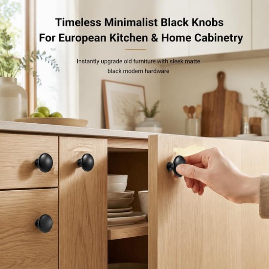 12 stuks deurknoppen voor kasten, ronde handgreep, meubelknop, keuken, zinklegering, meubelgreep voor keuken, badkamer, kast, lade, commode, kast, zwart — afbeelding 2