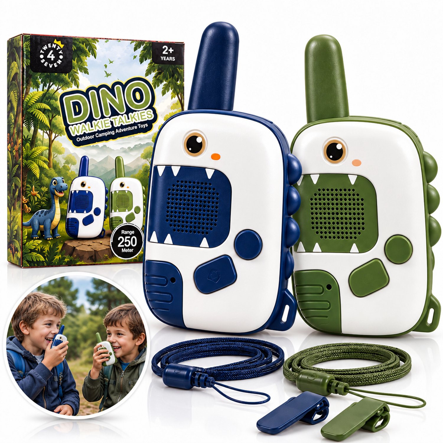Twenty4seven® Dino Walkie Talkie voor Kinderen 2 Stuks - Portofoon Set - Dinosaurus Speelgoed voor Jongens - Buitenspeelgoed - Sinterklaas & Kerst Cadeau