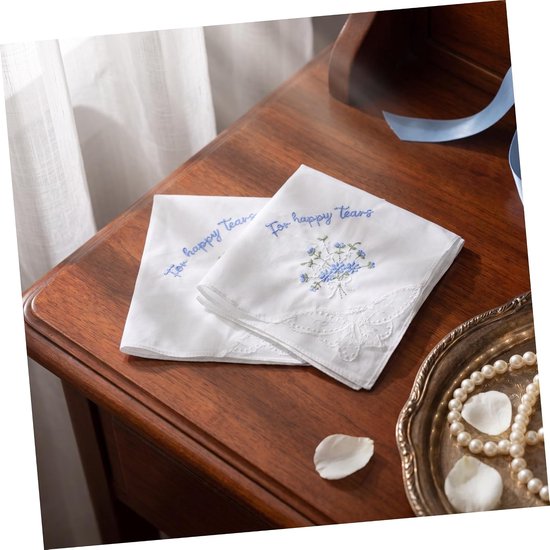 6 Stuks Geborduurde Katoenen Zakdoeken voor Dames Vierkante Witte Kant Handkerchiefs Zachte Absorberende Decoratieve Bruiloft Accessoires — afbeelding 2