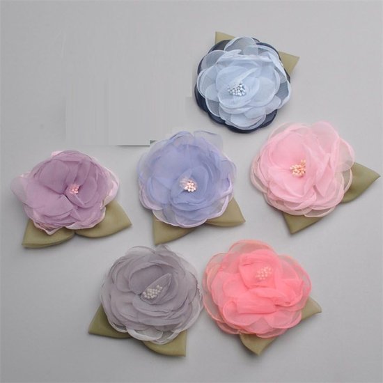 10 stuks kunstmatige bloemhoofden kleding decoratie accessoires 8 cm gaas bloemhoofden esthetische nepbloemen voor het maken van haaraccessoires, paars — afbeelding 3