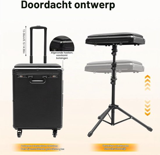 Trolley, tattookoffer met 3 laden en wielen, cosmeticakoffer trolley voor kappers, nageltechnici, zwart (acryl) — afbeelding 5