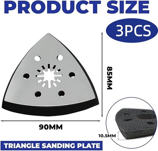 3 Stuks Driehoekige schuurplaten hard, 93 mm universele Fijne schuurplaat, Multitool schuurplaat driehoekige, Schuurmachine accessoires slijpen, Voor hout, hard plastic, metaal, ontroesten — afbeelding 5