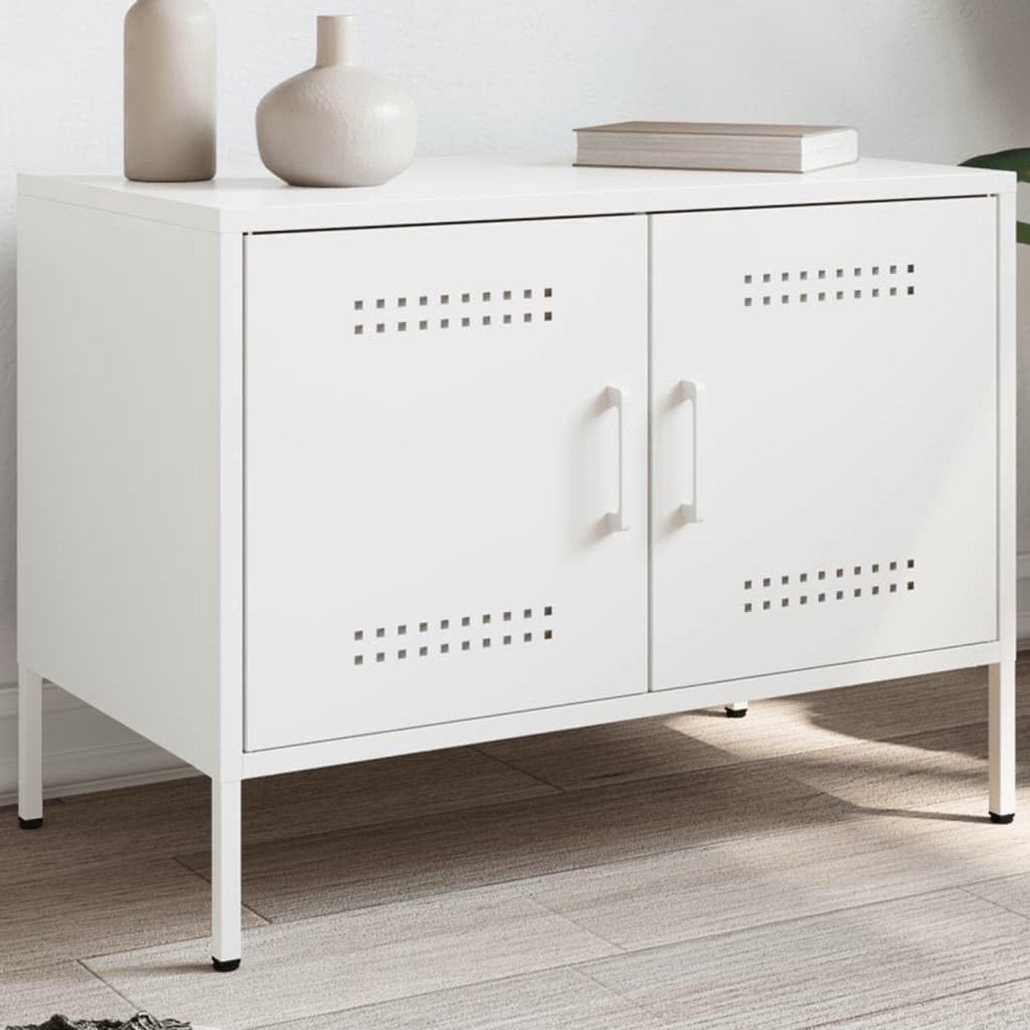 TV-kast, wit, woonkamertafel, tv-dressoir, voor werkkamer, ontvangstruimte, 68 x 39 x 50,5 cm, staal