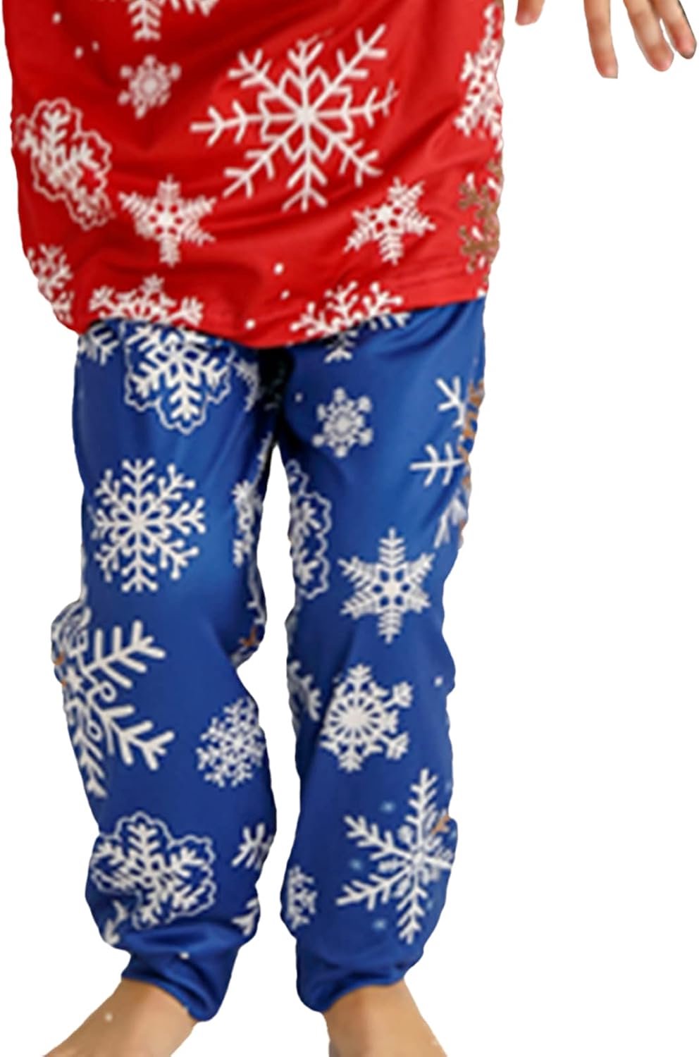 Kerstpyjamaset met sneeuwvlokkenprint, nachtkledingset met ronde hals, voor kerstfeesten met het gezin, hoogwaardig polyestermateriaal
