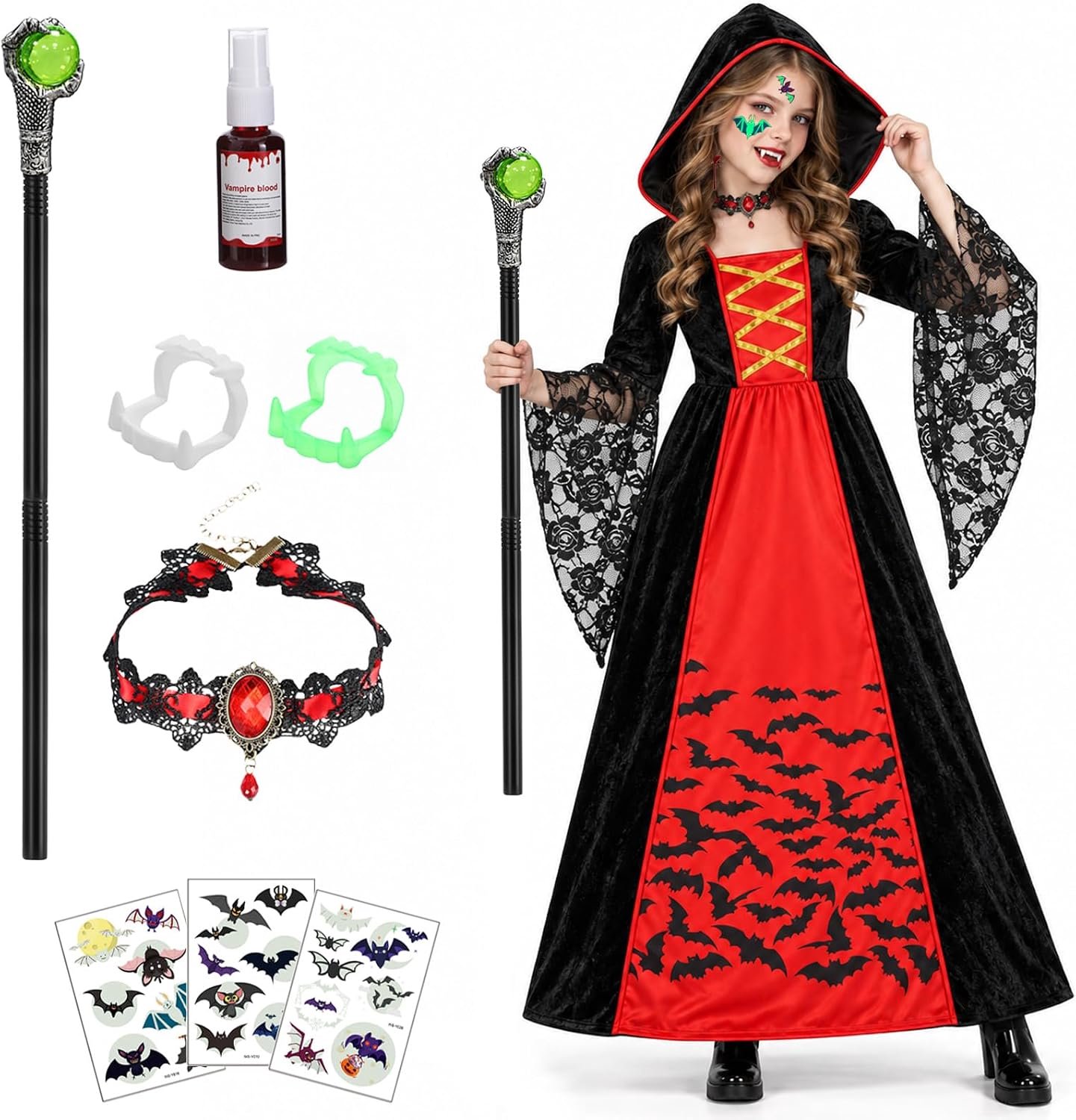 Vampierkostuum voor meisjes, gothic, Halloween, vampierjurk voor meisjes