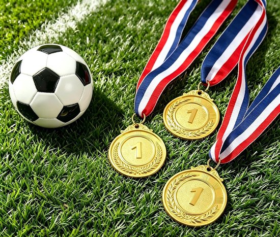 3 stuks metalen medailles met band, goud zilver brons award medaille — afbeelding 2