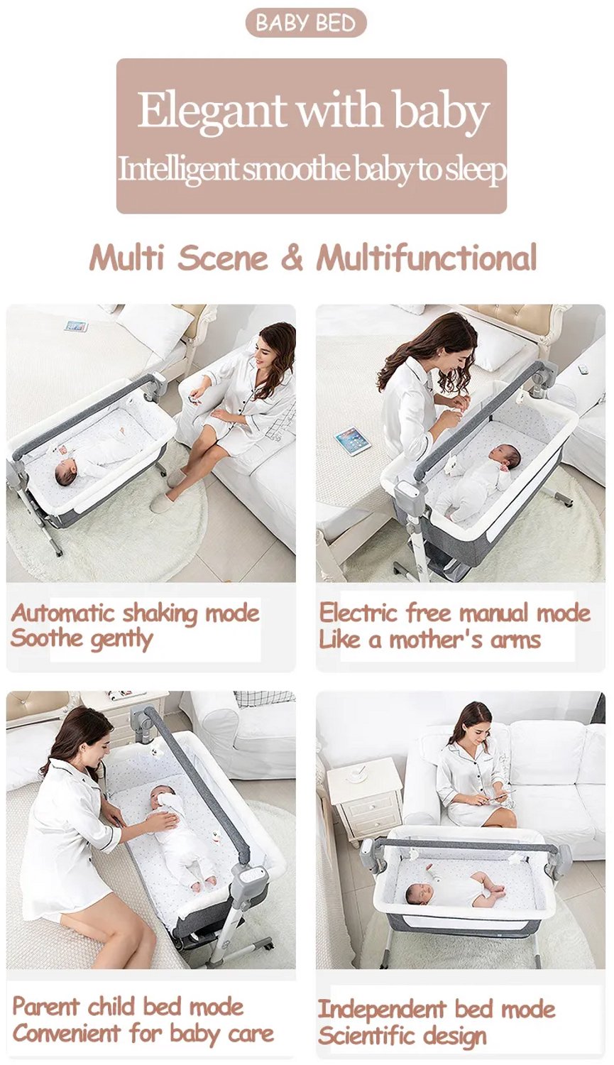 Elektrische Babywieg - Bluetooth Muziek - Automatische Schommel - Opvouwbaar Frame - Pasgeborenen - Babybed