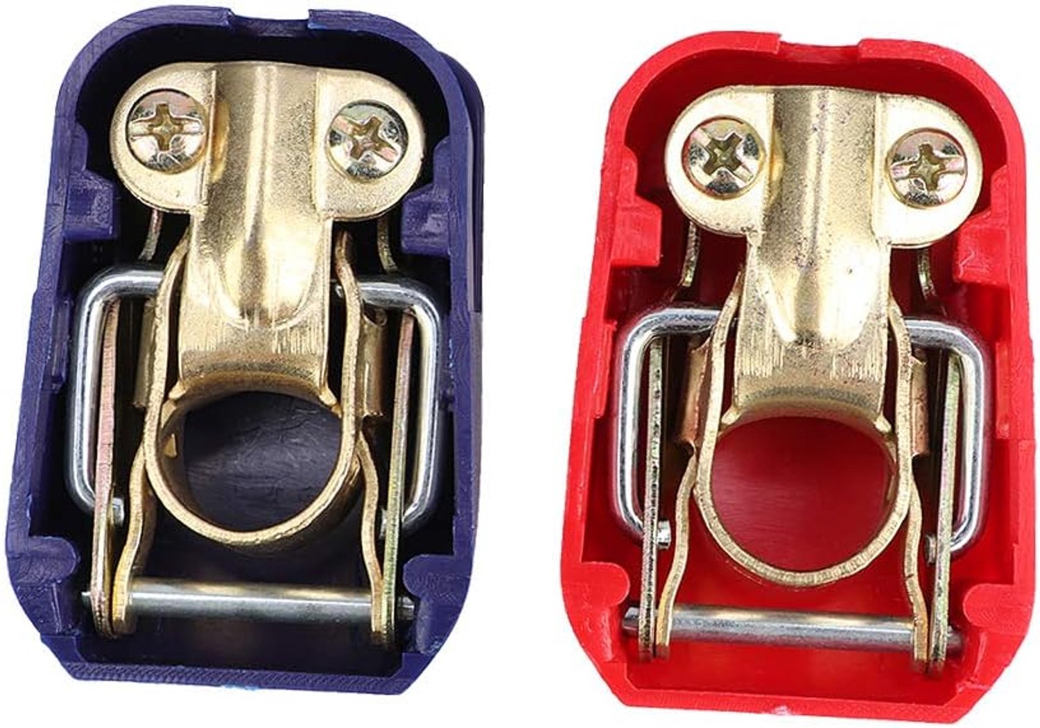 1 Paar Accuklemmen met Snelsluiting, Duurzame en Eenvoudig Te Gebruiken Connector, Past op Alle Ronde Accu's voor Auto en Boot, Hoogwaardig Koper en Plastic, Rode en Blauwe Covers