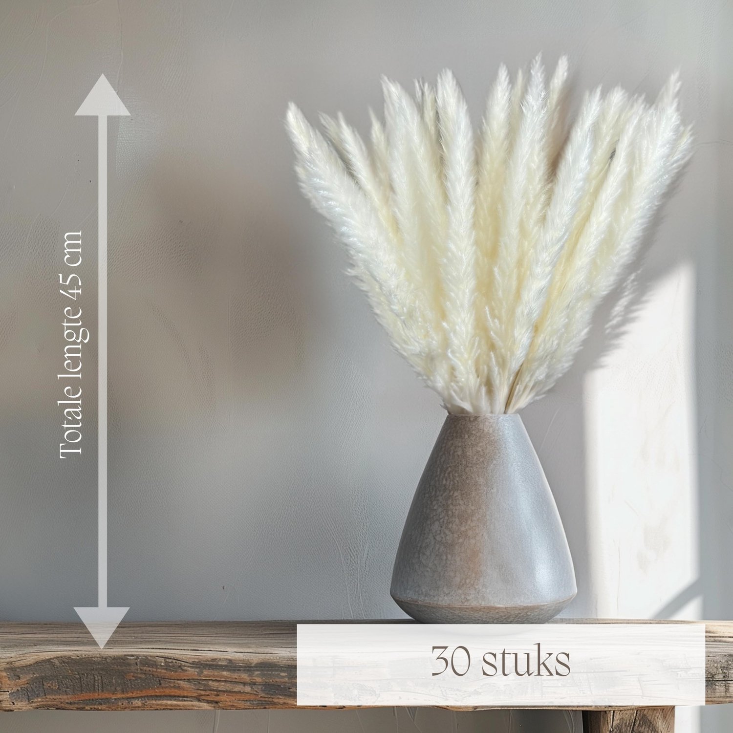 Pampasgras groot & klein 30 stuks - witte decoratie - natuurlijke uitstraling - perfect voor interieur - Luxento