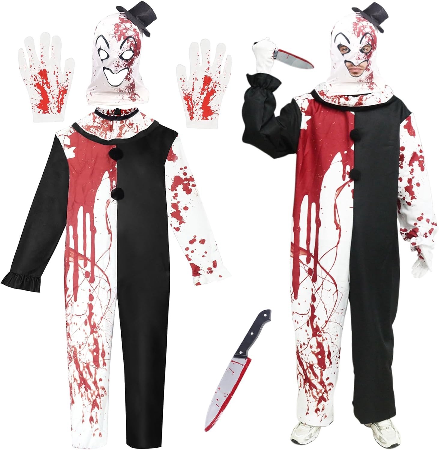 Volwassen Clown Kostuum voor Halloween en Carnaval - Zwart-Wit Terrifier Outfit voor Horror Feestjes en Cosplay Decoratie