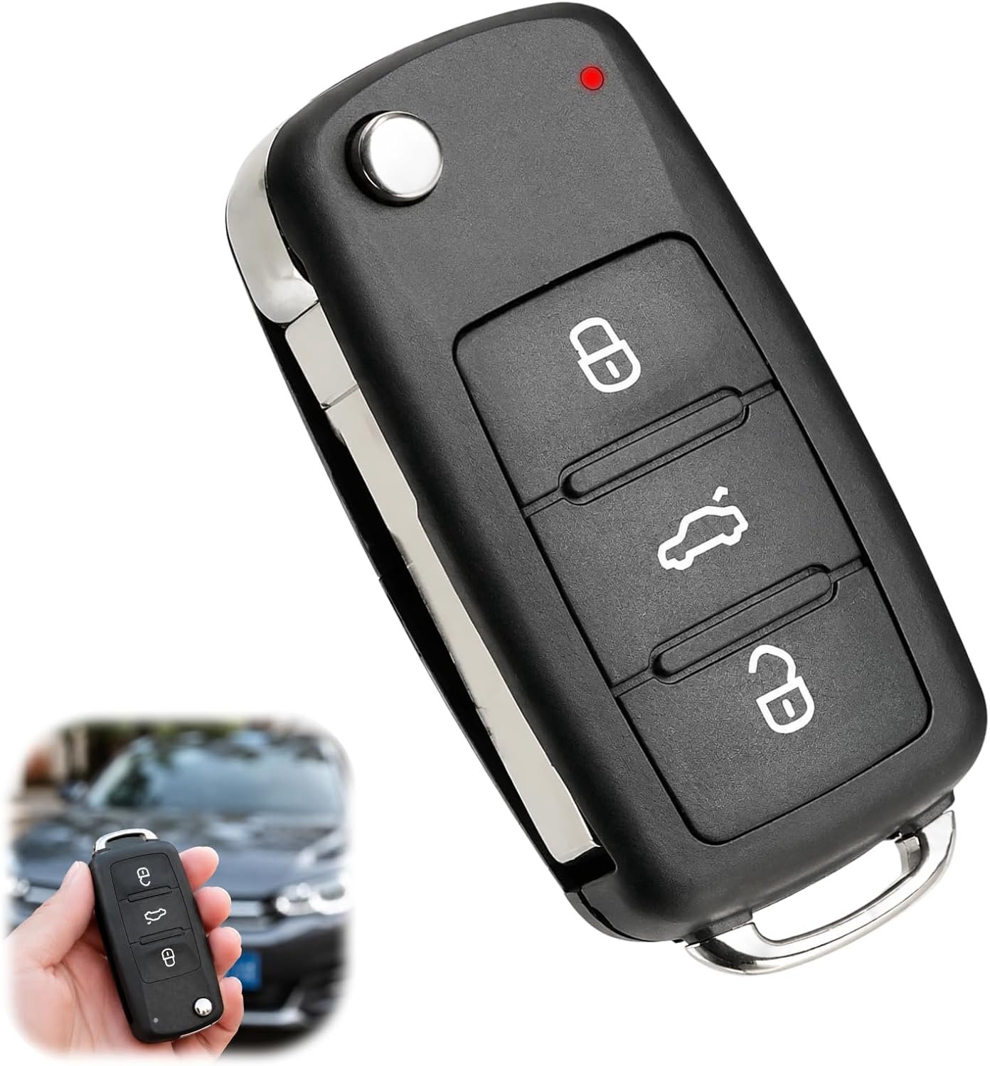 3 Key Housing, Folding Key Case, Replacement with Raw Key Chain, for VW Tiguan, Beetle, Jetta, Golf, UP, Polo, T5 - ShopVlot