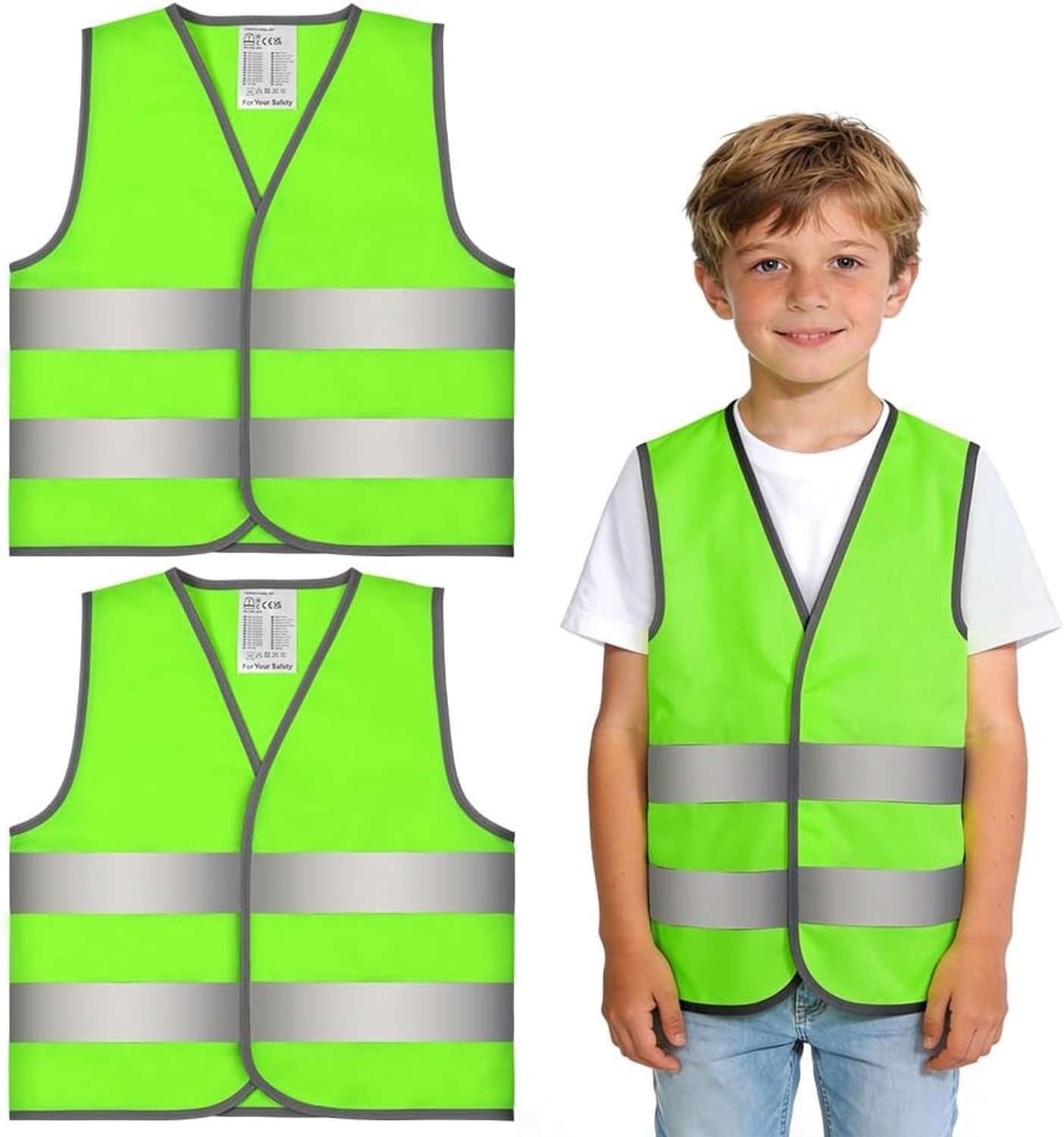 Veiligheidsvesten voor Kinderen Set van 2 met 360° Reflecterende Strepen voor Fietsen, Sport en Hardlopen (Groen, XS)