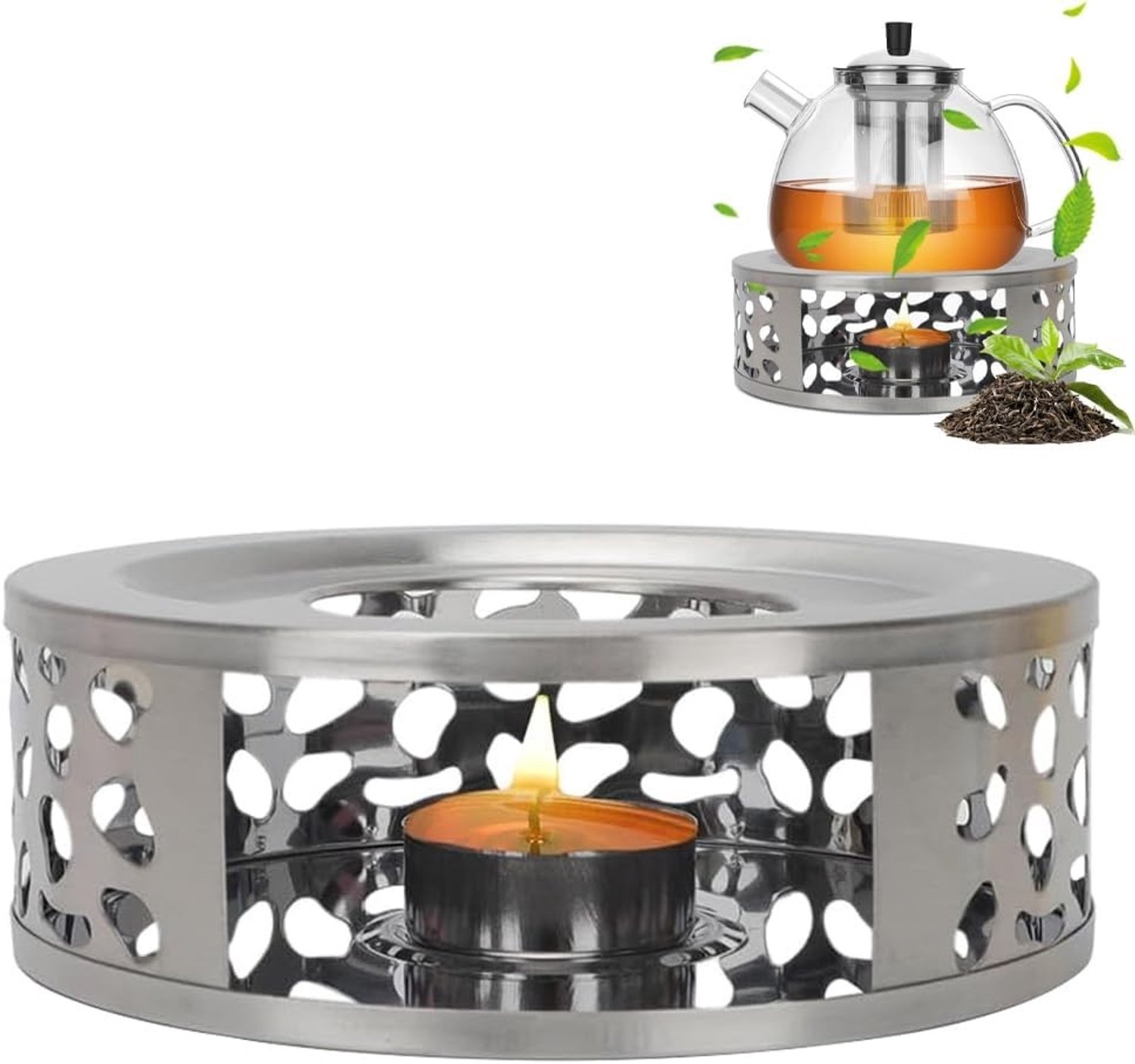 Stookpot voor Theepot - Zilver - Theewarmer van Roestvrij Staal - Voor Thee, Melk en Koffie