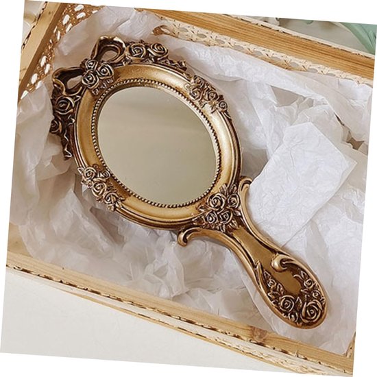 2stuks Retro Handspiegel Met Handvat Vintage Handspiegel Voor Vrouwen Compact Reismirror Voor Make-up Lichtgewicht Draagbaar Voor Thuis Onderweg — afbeelding 2