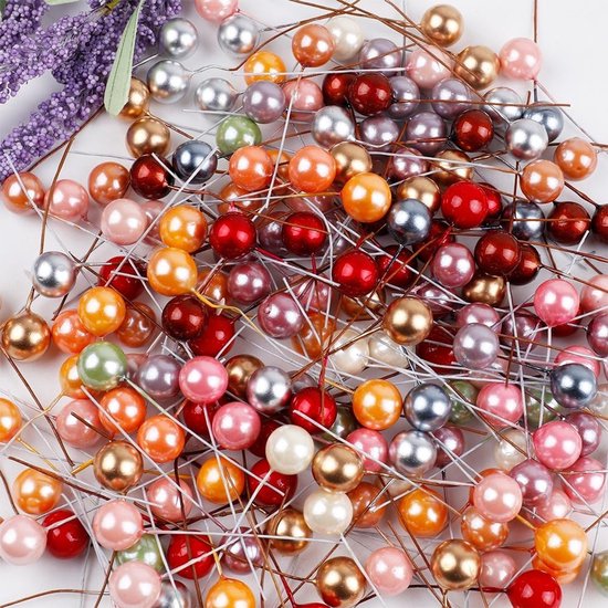 20 stuks kunstkerstbessen met steel, 12 mm, mini-knutselbessen van schuim en draad, kunstkralen, voor doe-het-zelf decoratie, krans, kerstboom, bloemstukken, zilver — afbeelding 5