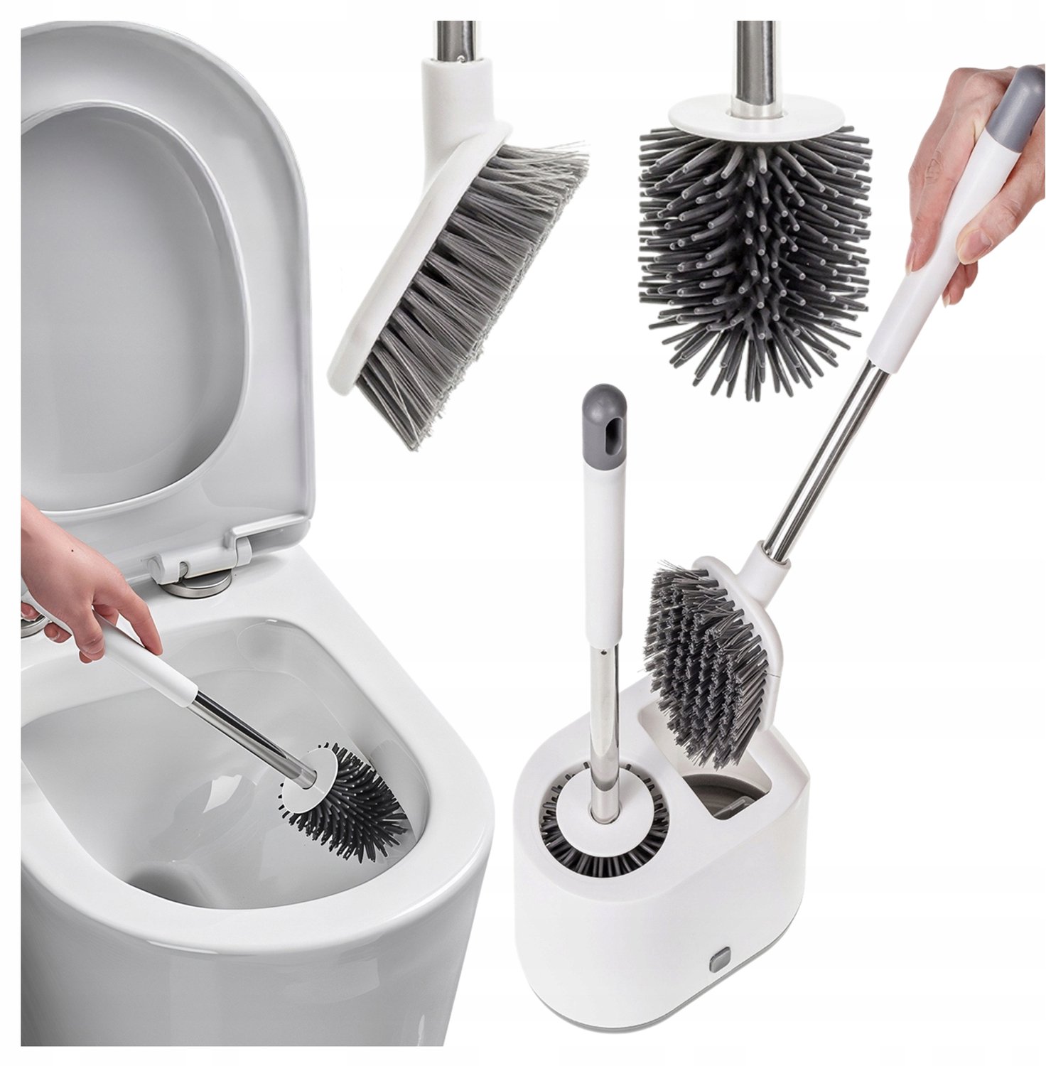 2-in-1 Siliconen WC Borstel Set met Houder - Wit/Grijs